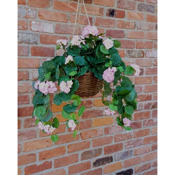 Faux Premium Pink Geranium Houseplant Artificial Silk Hanging Realistic 24" - Picture 3 of 4